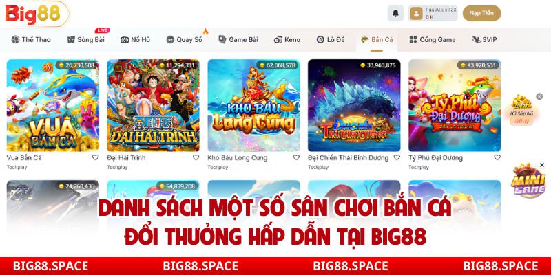 Danh sách một số sân chơi bắn cá đổi thưởng hấp dẫn tại Big88