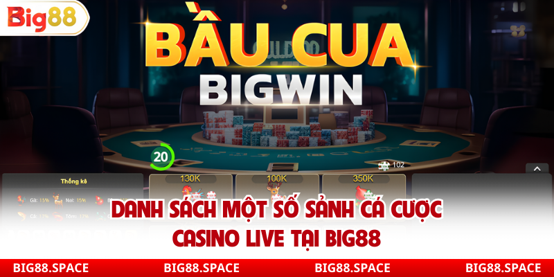 Danh sách một số sảnh cá cược casino live tại Big88